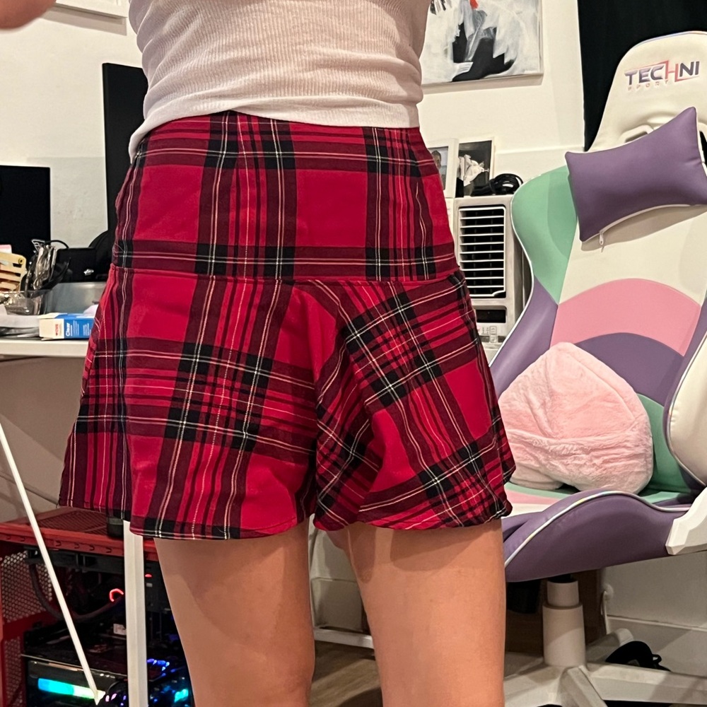 High waisted plaid skater skirt